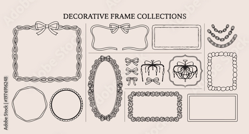 classic decorative frame collection, vintage black border sketches, ornate scrapbook frame art, hand drawn border elements, elegant frame line art, creative decorative border set, minimal vintage fram