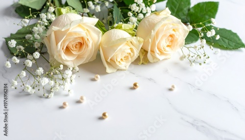 A beautiful closeup of a white rose with water drops on a white background captures the delicate petals and floral beauty of a single blossom for a romantic wedding gift or nature decoration