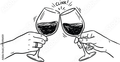 Two hands clinking wine glasses with clink sound effect illustration