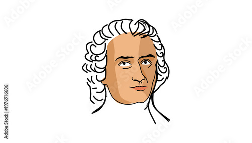 Jean-Jacques Rousseau portrait, flat vector illustration