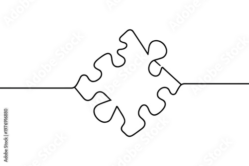 A simple line drawing of a puzzle piece connected to a line