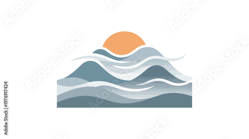 Abstract Mountain Scene with Rising Sun