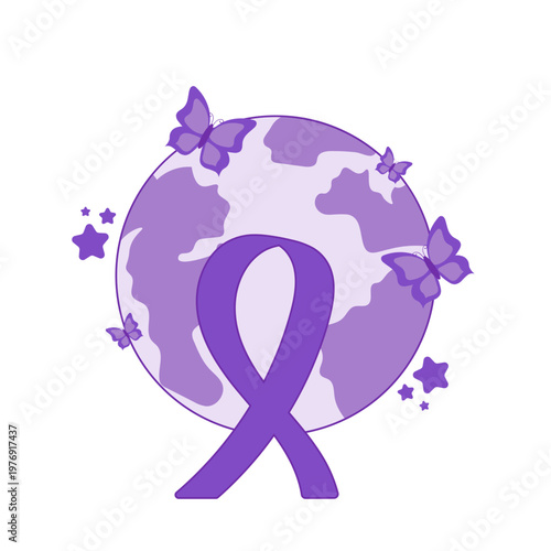 Purple ribbon world awareness icon