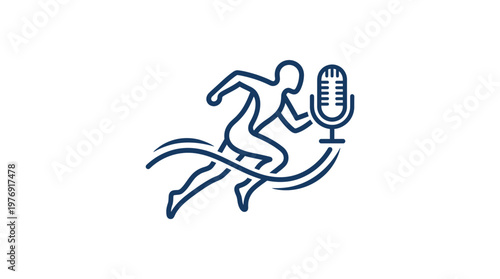 Runner Reaching for Microphone  Podcast and Sports Concept