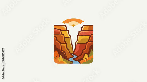 Abstract Grand Canyon Icon with Sun