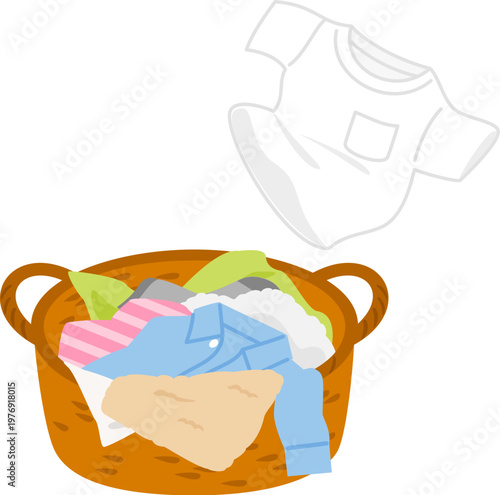 洗濯物が入った籐のバスケット