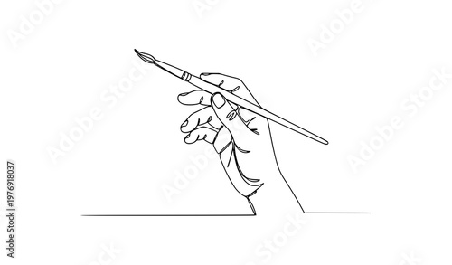 Continuous line drawing hand holding paint brush vector single stroke artist creativity concept illustration