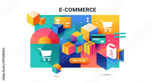 E-commerce, online shopping, digital marketing, business icons, colorful vector graphics