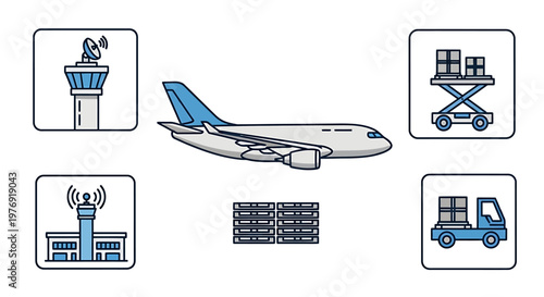 Airplane with airport service vehicles.