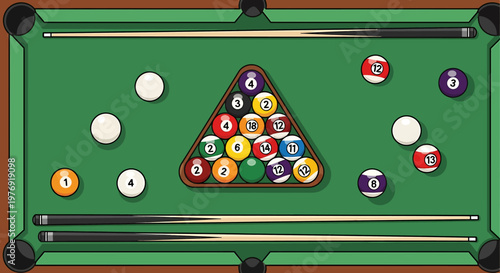 Billiards game with colorful balls.