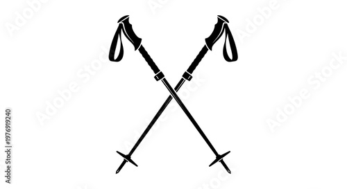 Black ski poles crossed together.