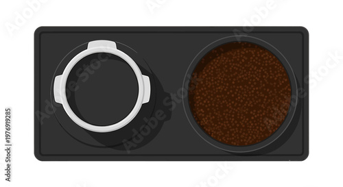 Coffee and smartwatch on tray.
