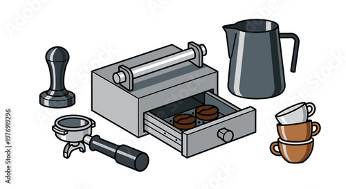Coffee Machine With Accessories Displayed.
