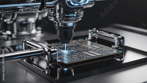 Automated Robotic Arm Precision Laser Soldering Process on High-Tech Circuit Board Assembly