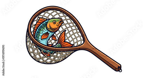 Colorful Fish Caught in a Fishing Net Isolated on White.