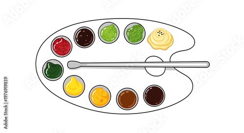 Colorful Artist Palette with Various Paints and Brush for Creativity.