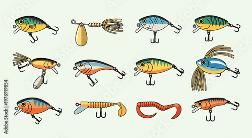 Colorful Fishing Lures Collection - Various Baits for Angling Success.