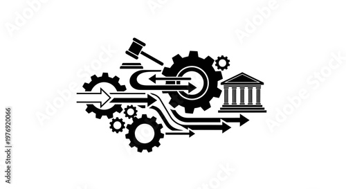 Conceptual Illustration of Law, Justice, and Legal Processes.