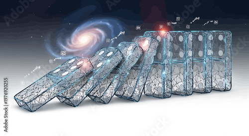 Cosmic Domino Effect - Galaxy-Inspired Dominoes Falling in Space.