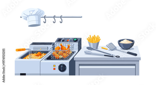 Commercial kitchen deep fat fryer.