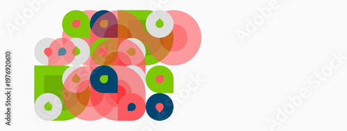 Abstract colorful circles overlap, creating dynamic visual composition. Soft pastel shades dominate design. Minimalist aesthetic.