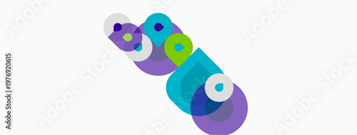 Abstract design features overlapping colorful circles, creating dynamic visual composition. Shapes suggest movement, energy, modern aesthetic.