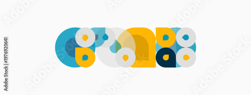 Abstract geometric shapes, circles, overlapping colors. Minimalist design, modern aesthetic, light background. Simple composition.