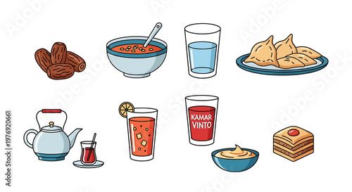 Delicious and Colorful Assortment of Traditional Middle Eastern Food and Drinks.