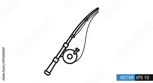 Detailed Black and White Illustration of a Fishing Rod and Reel.