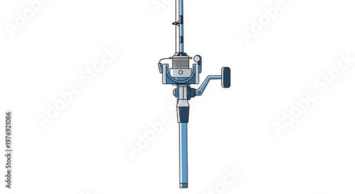 Detailed Close-Up of a Silver Fishing Rod and Reel.