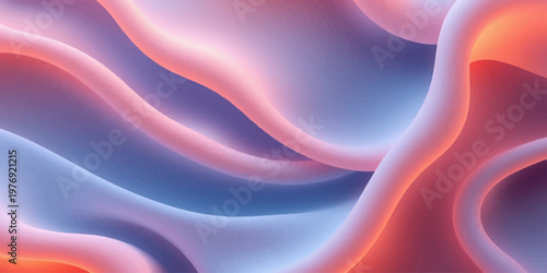 Abstract fractal background with colorful flowing waves of blue and purple silk texture creates a soft motion design for a wavy liquid satin wallpaper illustration