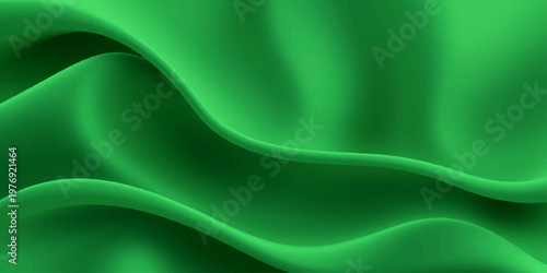 A smooth green abstract wallpaper featuring flowing silk waves and soft satin curves in a motion-filled vector design with light blue texture accents