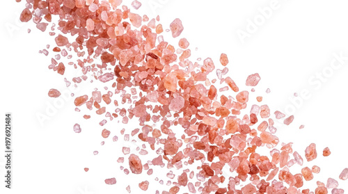 Isolated pink Himalayan salt crystals on a white background