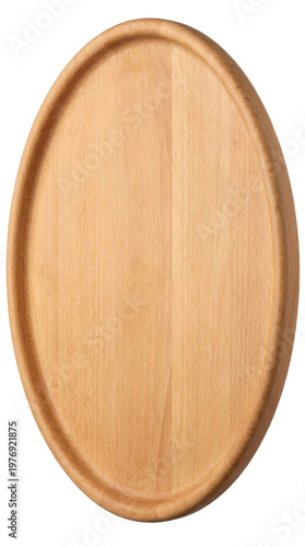 Empty oval wooden serving board isolated on white background