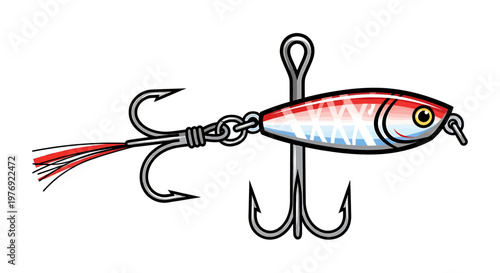 Detailed Illustration of a Fishing Lure with Sharp Hooks.