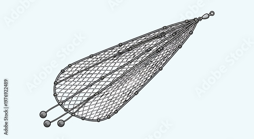 Detailed illustration of a fishing net isolated on white background.