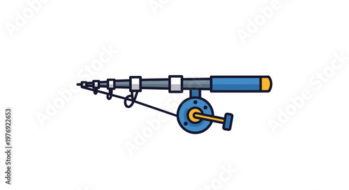 Detailed Illustration of a Fishing Rod with Blue Handle and Reel.