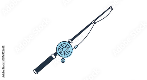 Detailed Illustration of a Fishing Rod with Reel and Line.