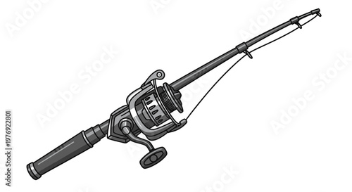 Detailed Illustration of a Fishing Rod with Reel, Ready for Angling.