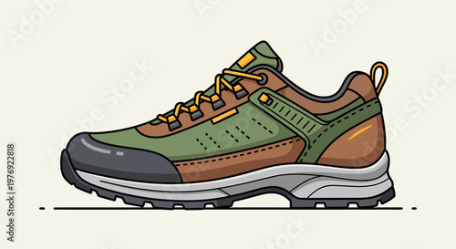 Detailed Illustration of a Hiking Boot, Outdoor Footwear, Adventure Ready.