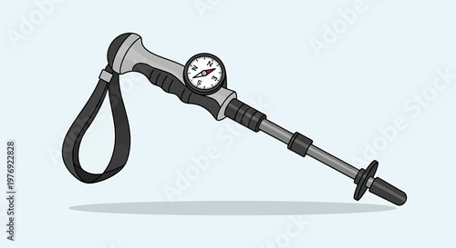 Detailed illustration of a hiking pole with pressure gauge for outdoor adventures.