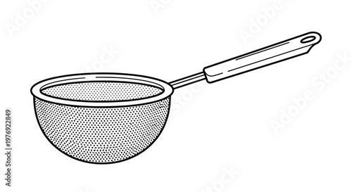 Detailed Illustration of a Kitchen Strainer with Handle.