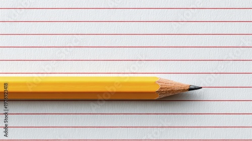 Yellow pencil on red-lined paper for writing and education concept