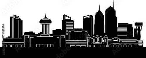 Casino skyline silhouette isolated on white background.