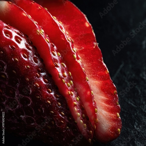 Fresh Sliced Strawberry Macro Close Up