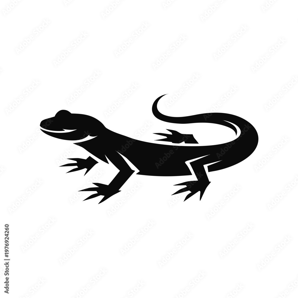 Fototapeta premium Black lizard silhouette, reptile icon, animal symbol, vector graphic