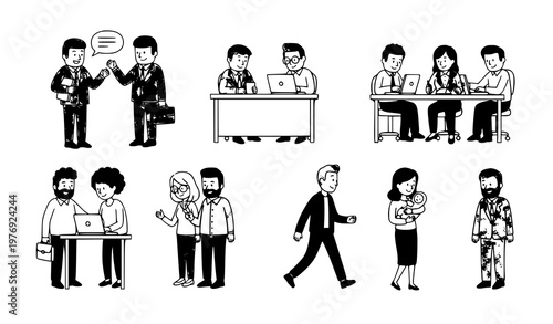 Hand drawn doodle characters vector set diverse business people and family figures