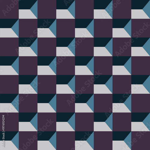 Isometric Purple and Teal Cube Seamless Pattern. Geometric Optical Illusion Cube Tile Pattern