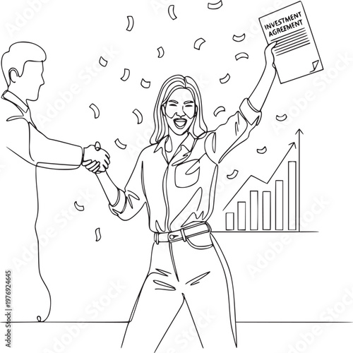 Businesswoman celebrating real estate investment approval with colleague in office