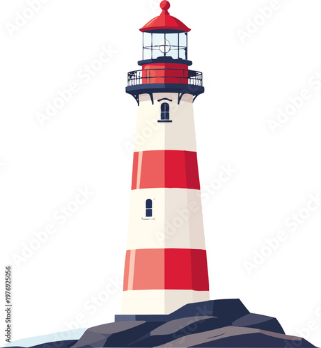 red white lighthouse on the coast vector graphic design
